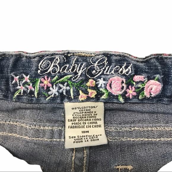 Baby Guess Pink Floral Ribbon & Embroidery Blue Jean Capris - 18M - Picture 8 of 11